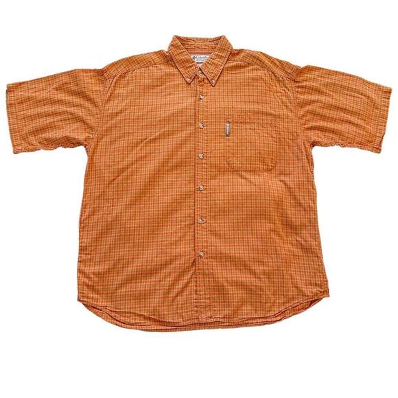 Columbia Orange Plaid Button Down Short Sleeve Shirt; SZ XL; Great Condition - Picture 1 of 10